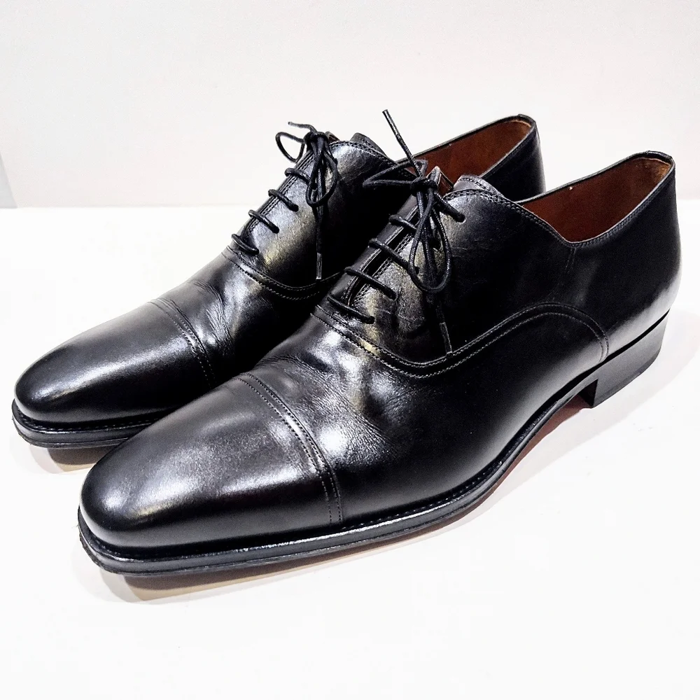 Magnanni Alpin Black Leather Cap Toe Oxford Dress Shoes Men 14M 18437 Made Spain